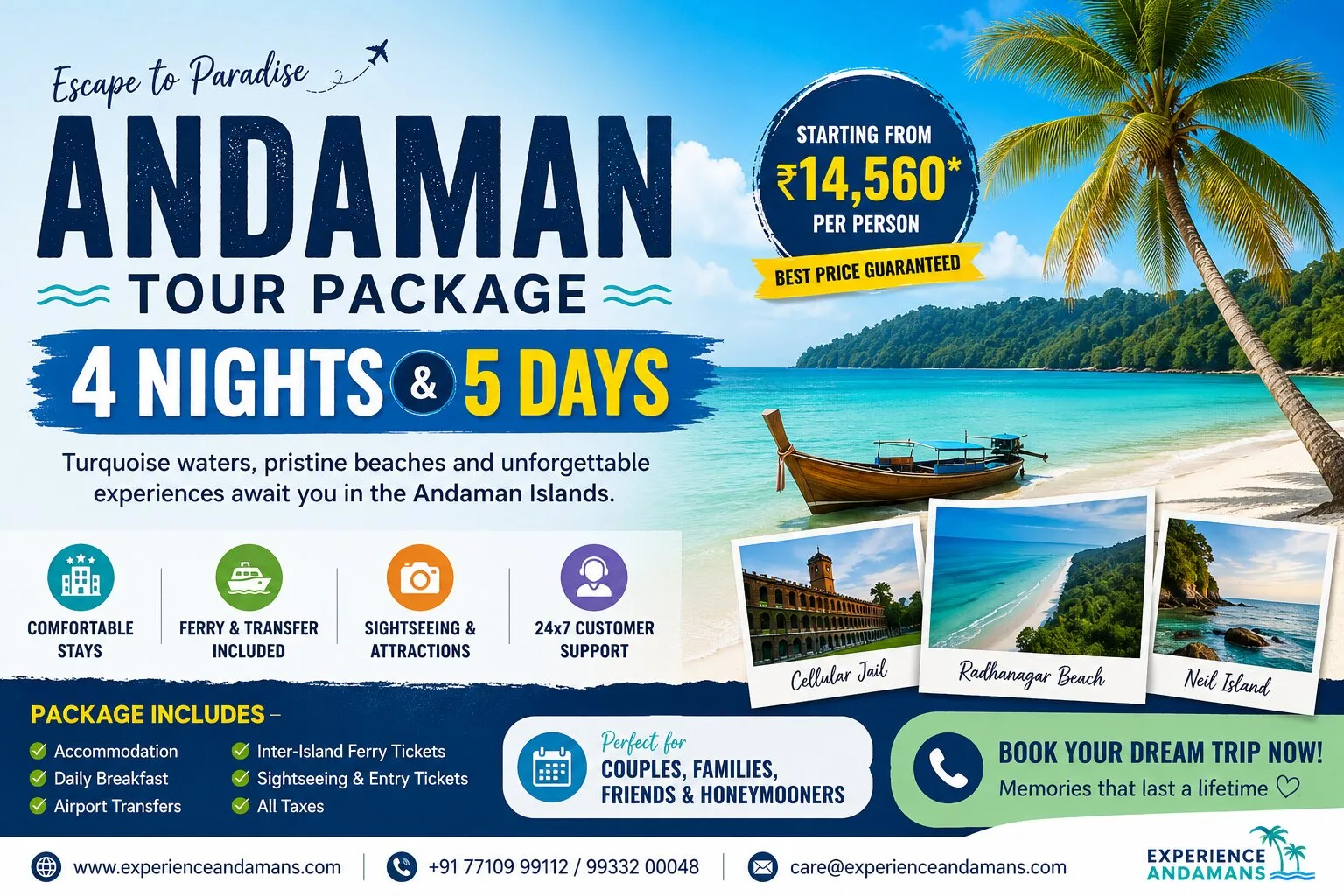 Andaman tour package for 4 nights 5 days