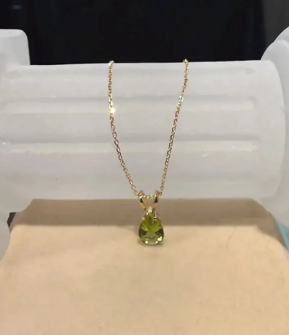 14K Real Yellow Gold Peridot Teardrop Pendant | Natural Genuine Birthstone Necklace Charm