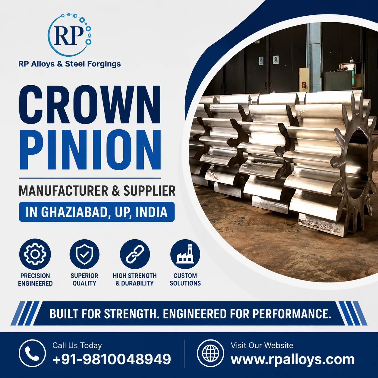 Cast Steel Crown Pinions for Sugar Mills – Precision Hob Cut Components by R.P. Alloys