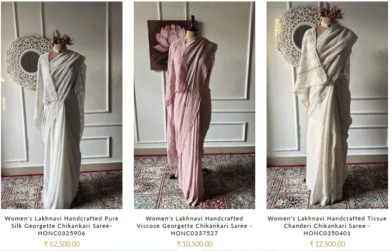 Buy Lucknow Chikan Saree Online, Handcrafted Chikankari Sarees, Nazrana Chikan