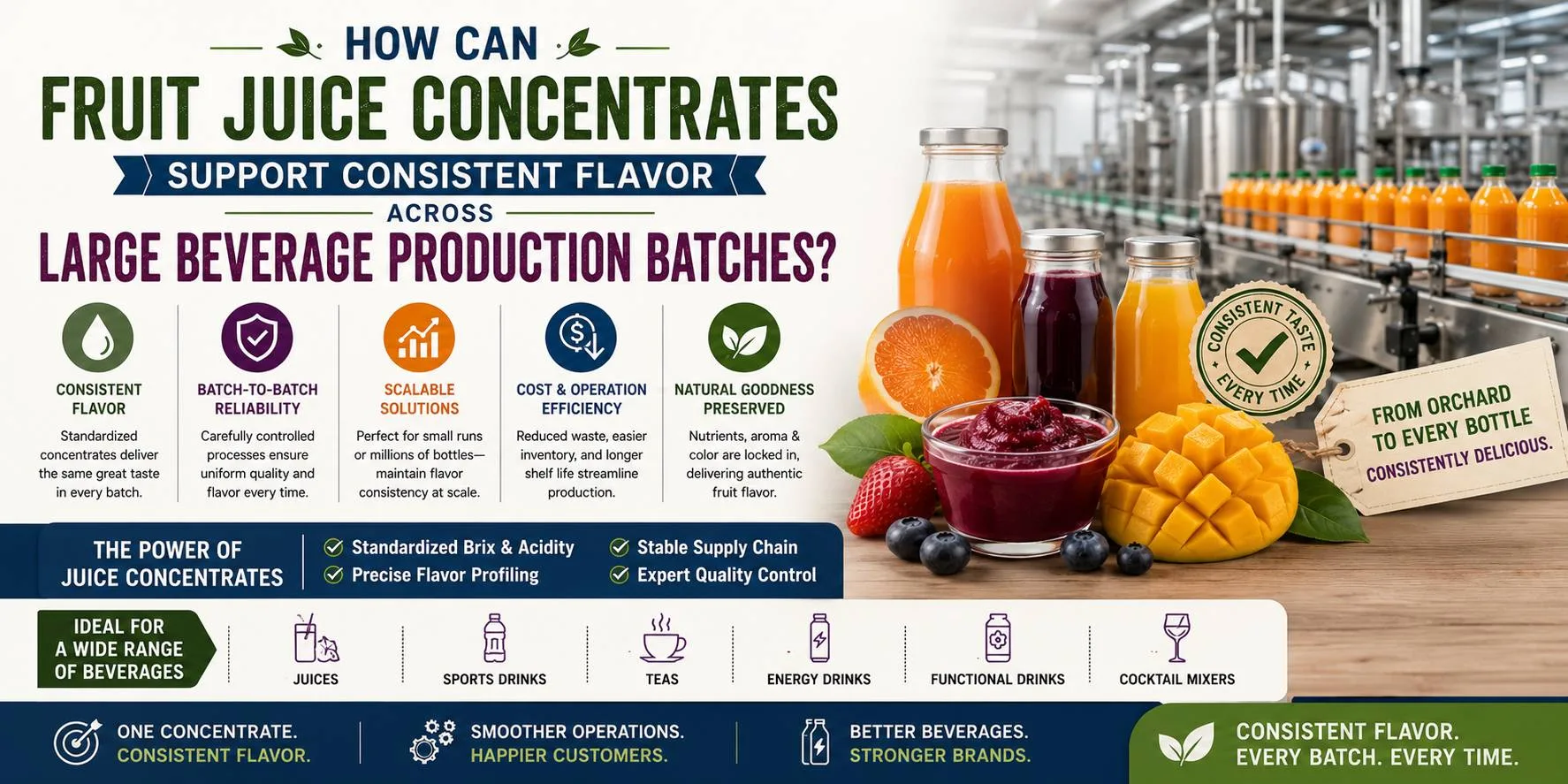 How Can Fruit Juice Concentrates Support Consistent Flavor Across Large Beverage Production Batches?