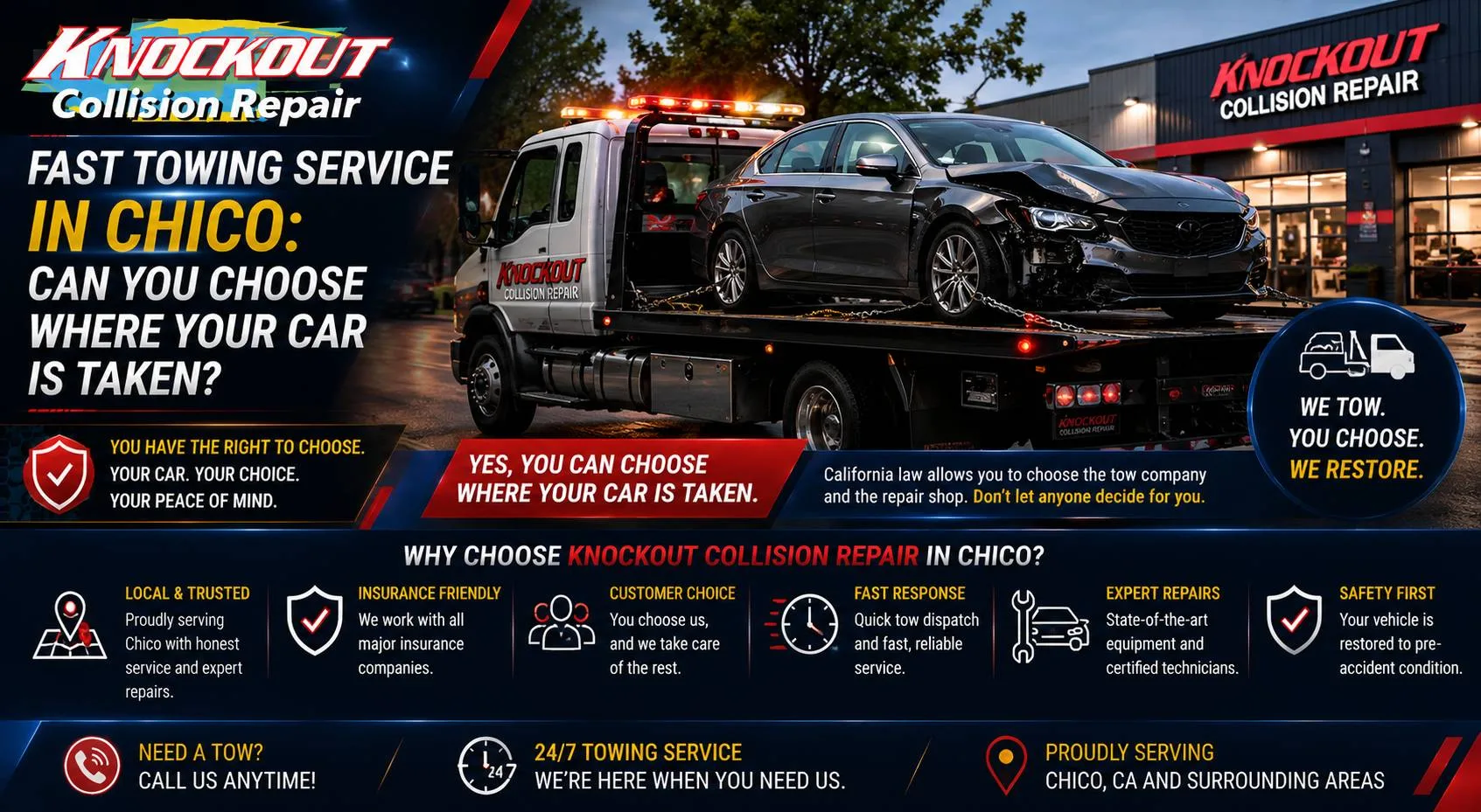 Fast Towing Service in Chico: Can You Choose Where Your Car Is Taken?
