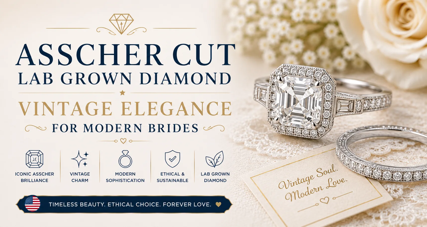 Asscher Cut Lab Grown Diamond — Vintage Elegance for Modern Brides