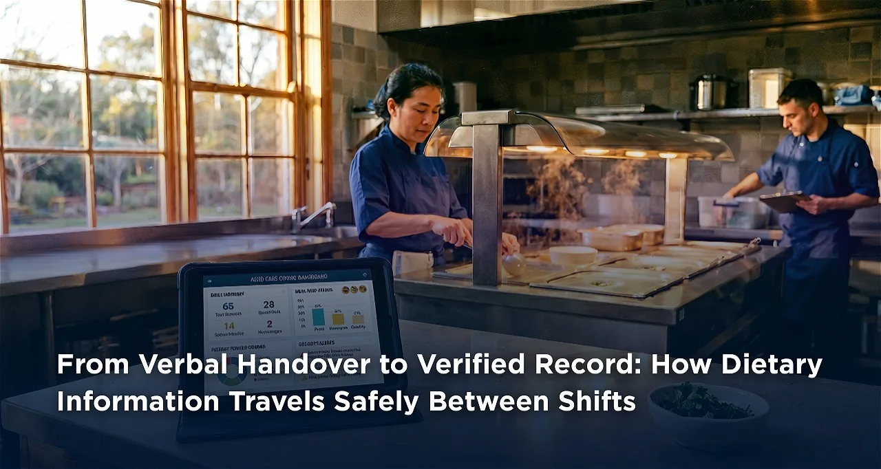 From Verbal Handover to Verified Record: How Dietary Information Travels Safely Between Shifts