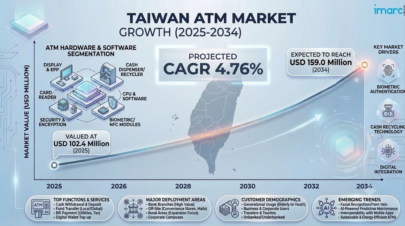 Taiwan ATM Market Size Projected to Reach USD 159.0 Million by 2034 with a CAGR of 4.76%