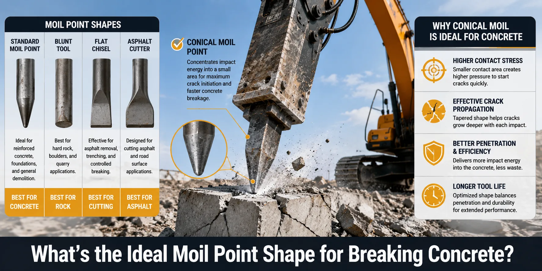 What's the Ideal Moil Point Shape for Breaking Concrete?