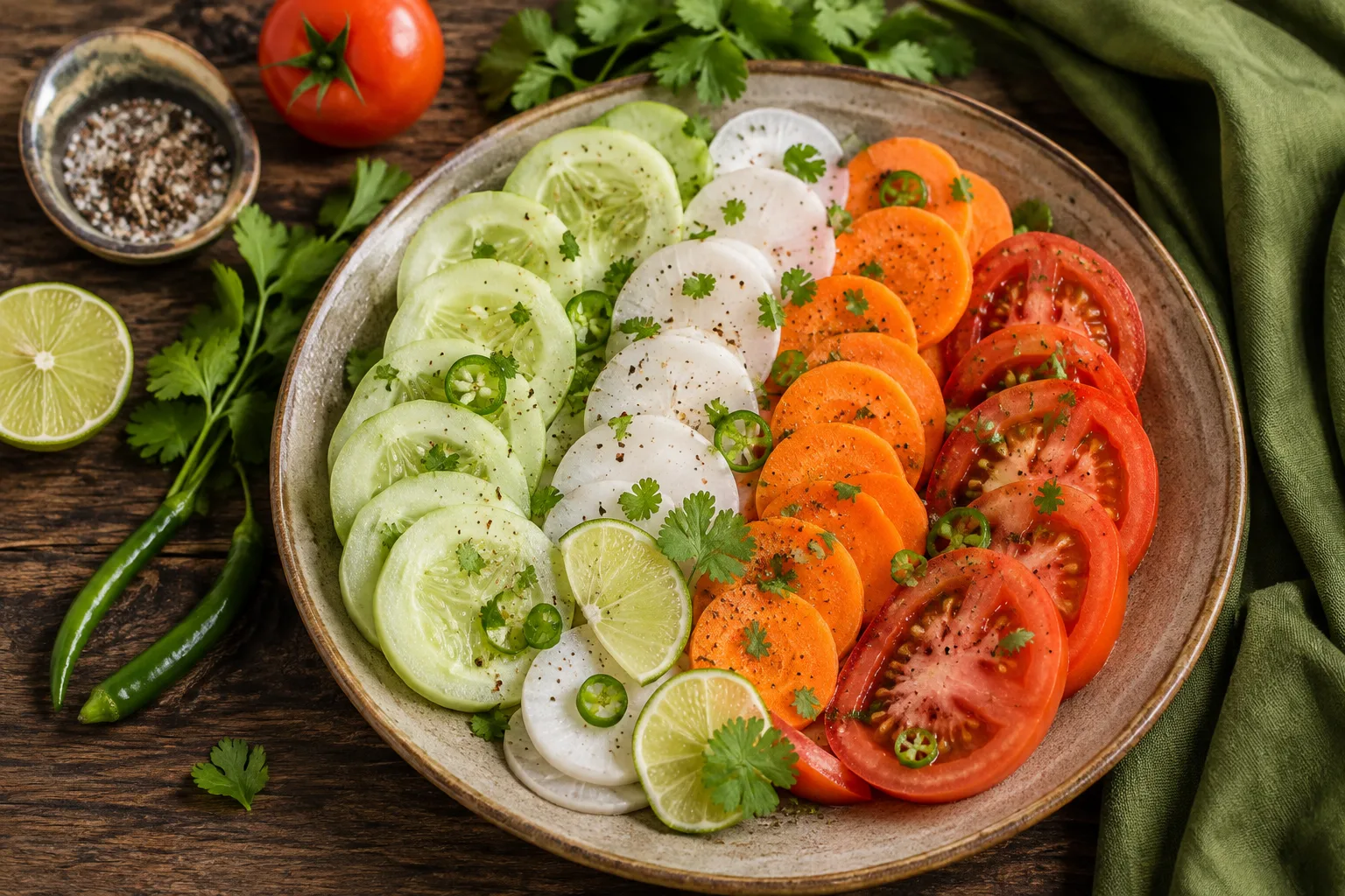 Desi Indian Salad for Weight Loss: A Fibre-Rich Mix of Cucumber, Radish, Carrot, Tomato and Green Chilli