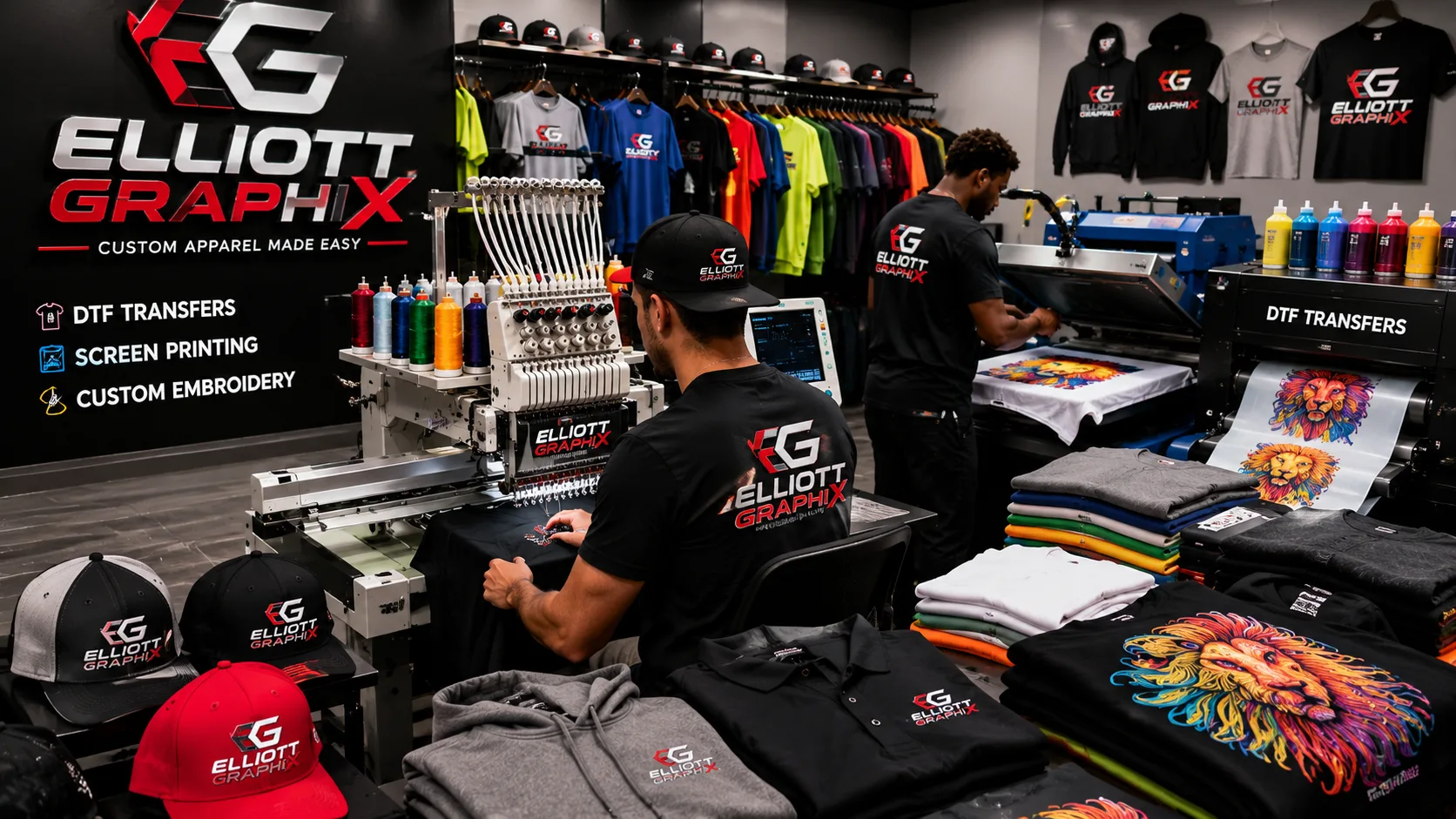 How Does Elliott Graphix Deliver Professional DTF Transfers, Screen Printing, and Custom Embroidery for Businesses and Individuals?