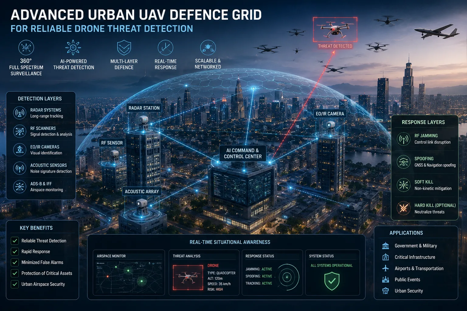 Advanced Urban UAV Defence Grid for Reliable Drone Threat Detection