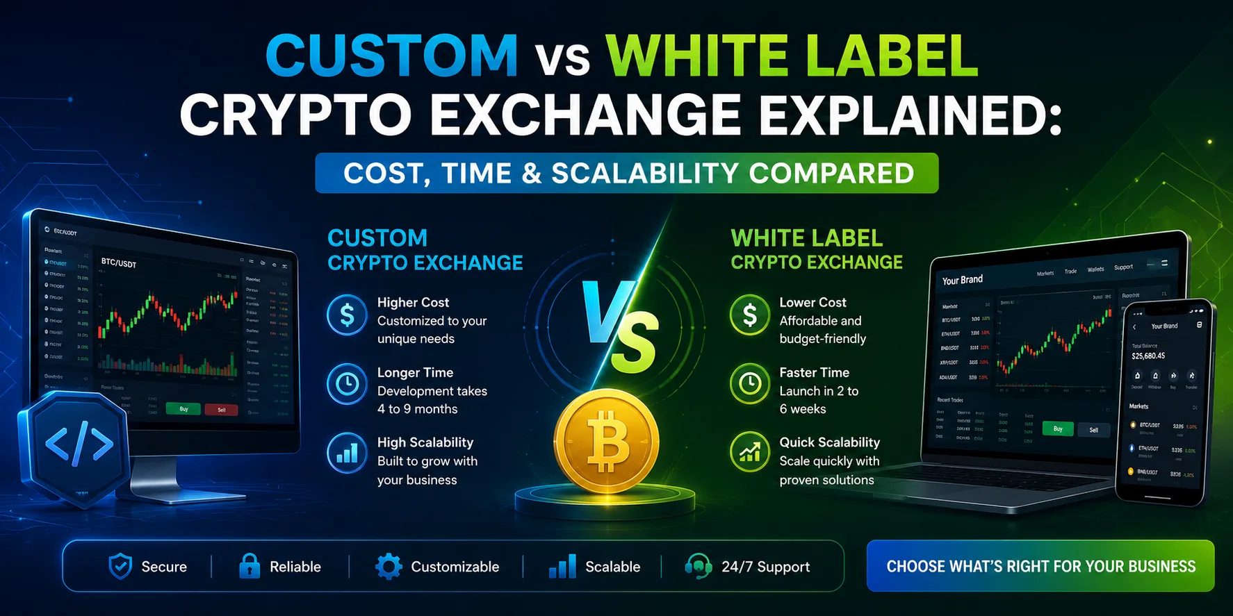 Custom vs White Label Crypto Exchange Explained: Cost, Time & Scalability Compared