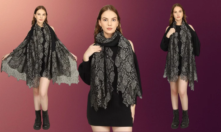 Fine Wool Stole with Lace: Elegance Meets Craftsmanship at Livalya