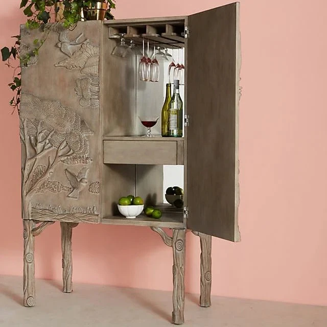 Stylish Handcarved Wooden Bar Cabinets That Upgrade Living Spaces