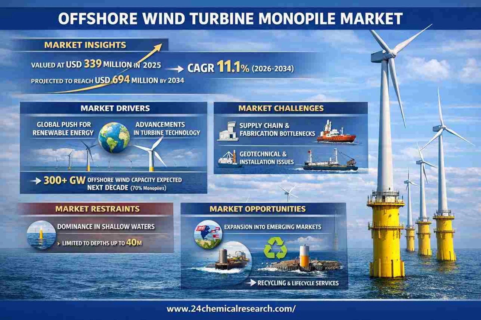 Global Offshore Wind Monopile Market Set for 11.1% CAGR Growth Through 2034