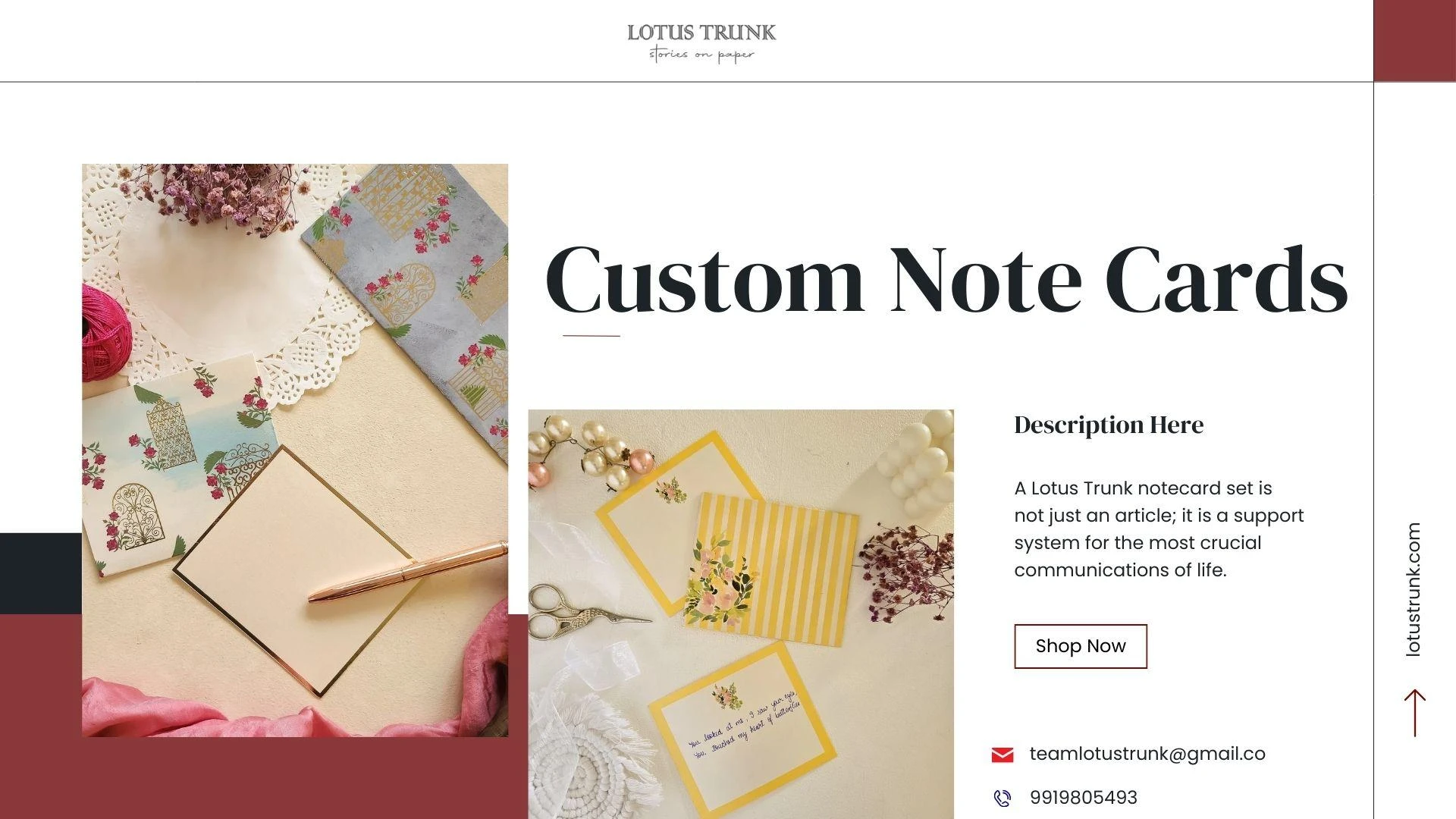 Custom Note Cards by Lotus Trunk: Elegant & Personalised