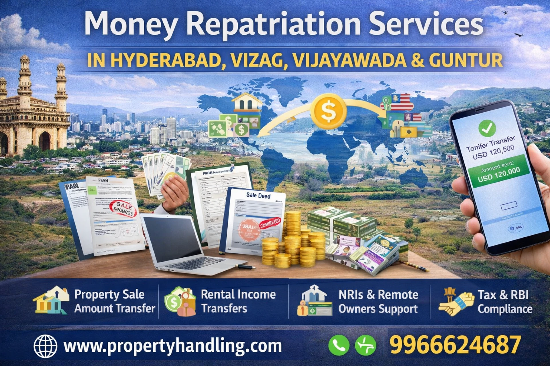 Trusted Money Repatriation Services in Hyderabad, Visakhapatnam, Vijayawada and Guntur for Safe Property Handling