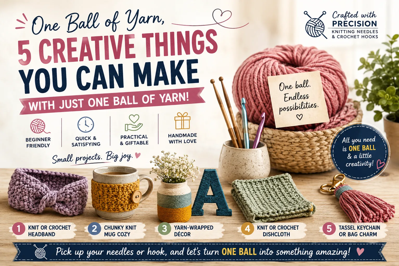 5 Crafts to Make with One Ball of Yarn