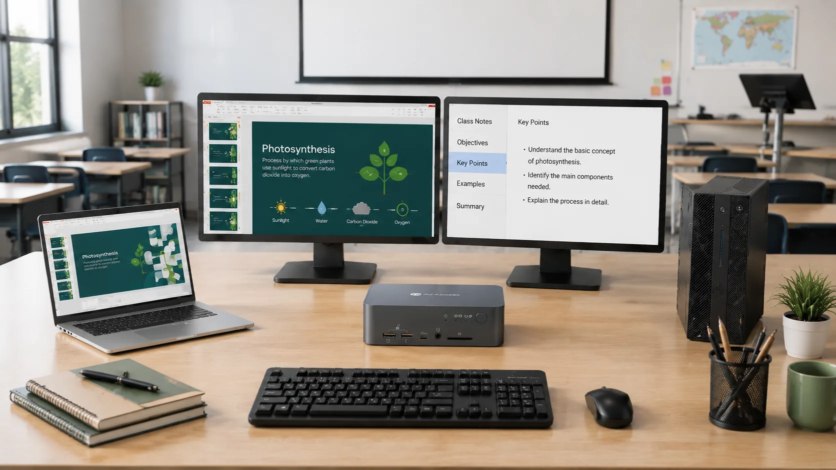 How to Connect a Teacher‘s Laptop and Classroom PC to Dual Monitors