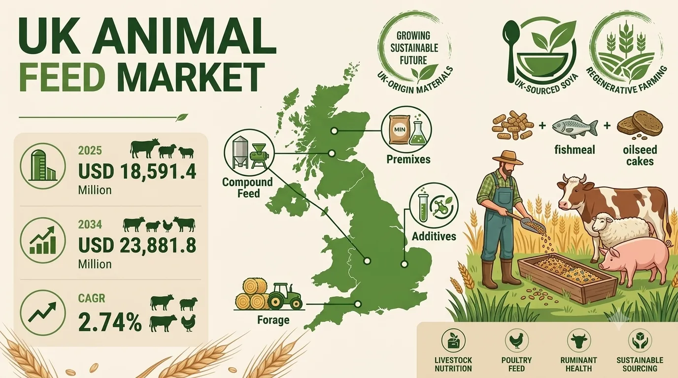 UK Animal Feed Market 2026 | Worth 2.74% by 2034